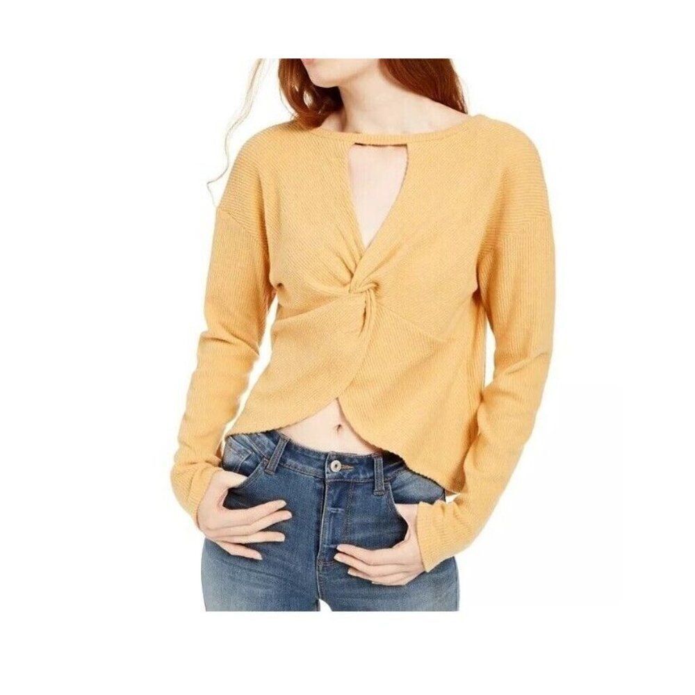 Crave Fame Womens Size Large Cozy Twist Back Ribbed Top Mineral Yellow  Soft